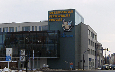Auf diesem Bild sieht man das Verwaltungsgebäude der Rostocker Stadtwerke.